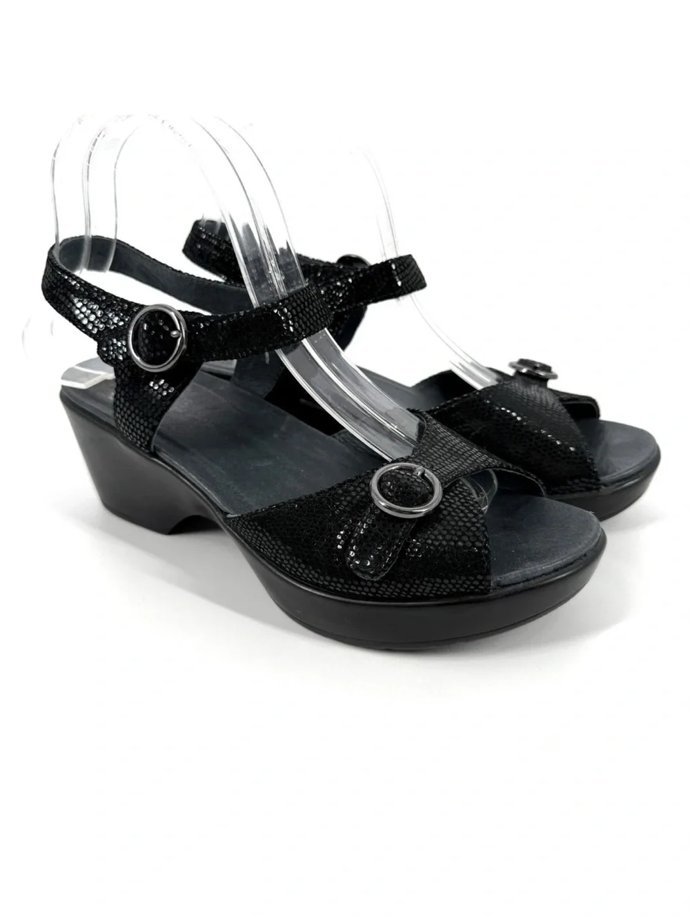 Dansko Dillon June Sandals Black Shimmer Buckle Womens Size EU 39 US 8.5 - 9